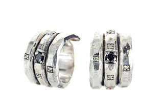 Silver Ring Spiral SUN and PLANETS +Black Diamond SUN