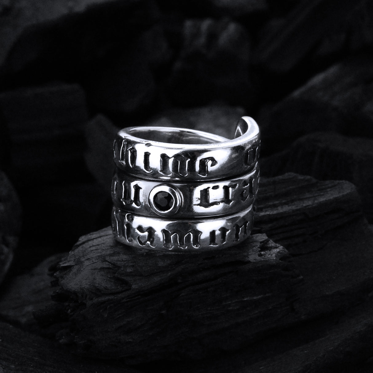 Silver Ring Spiral SHINE ON YOU CRAZY DIAMOND and Stone