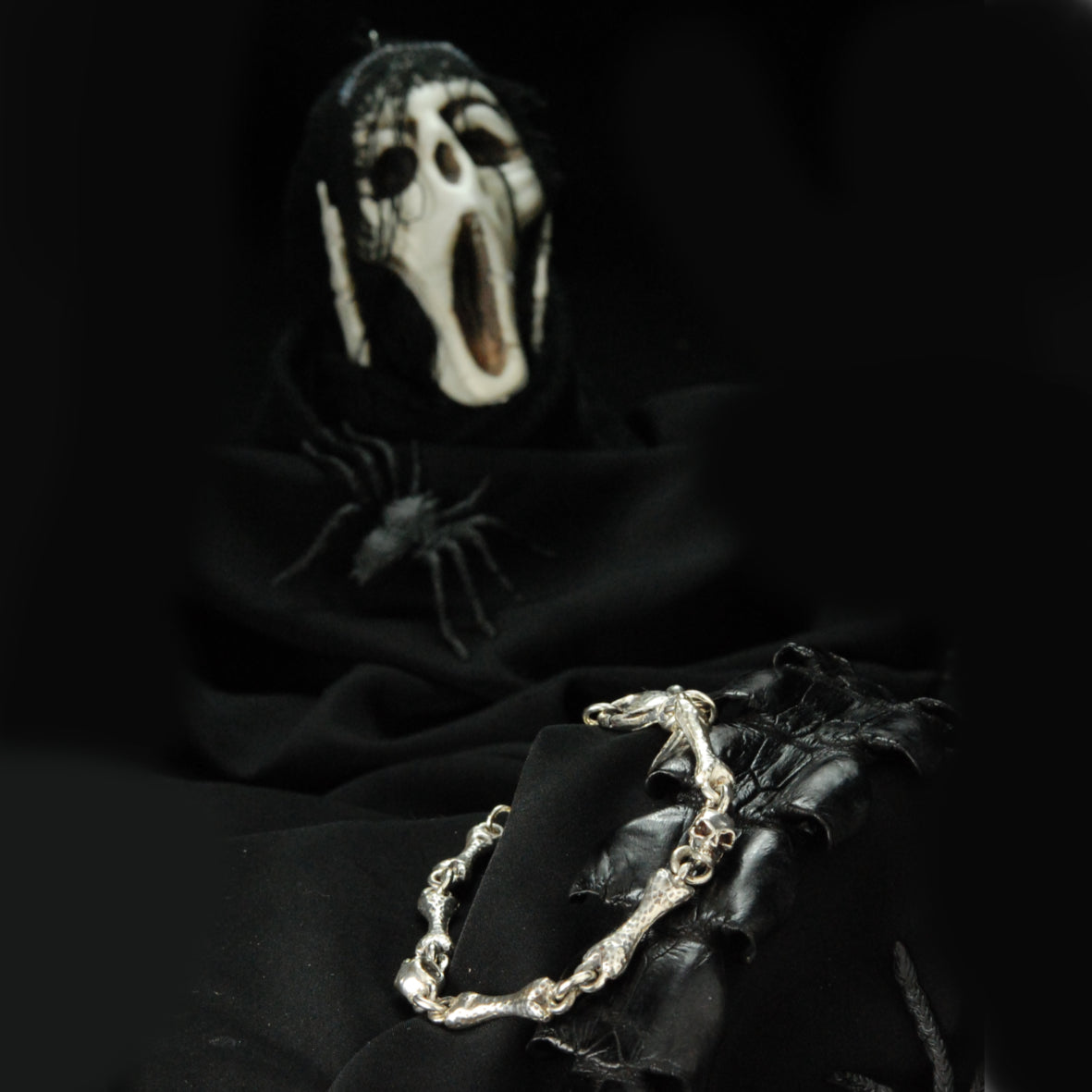 Silver Bracelet Hammered SKULLS and BONES