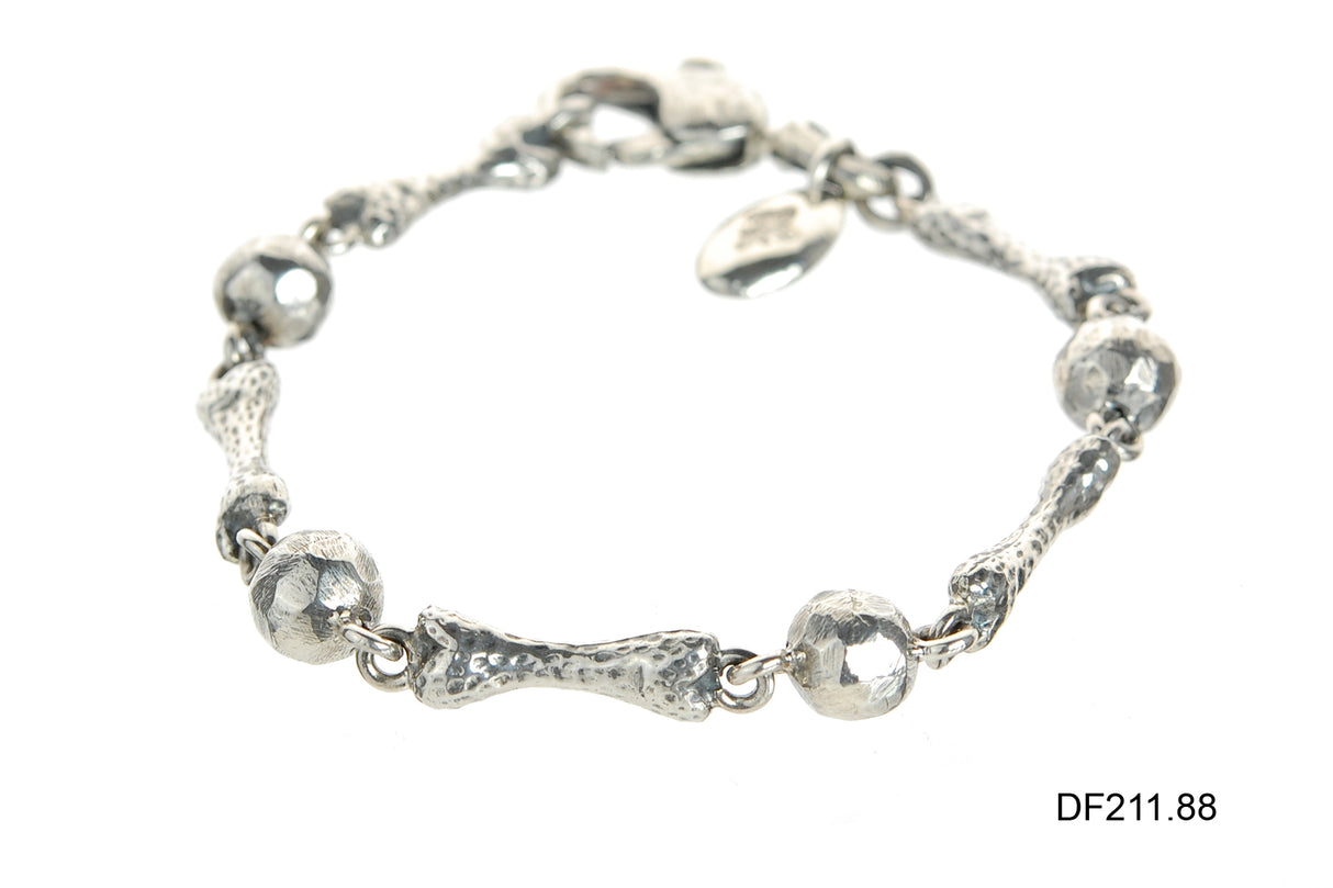 Silver Bracelet Hammered BONES and BULLETS