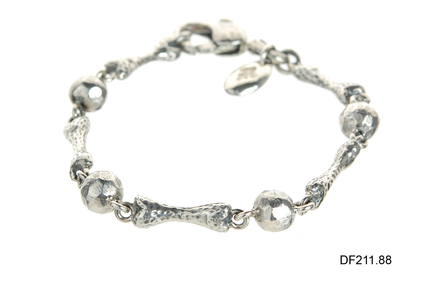 Silver Bracelet Hammered BONES and BULLETS