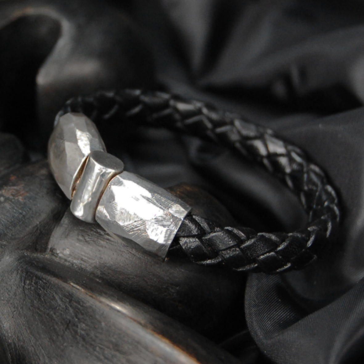 Silber-Lederarmband PLAIN Jointlock Facettiert 13