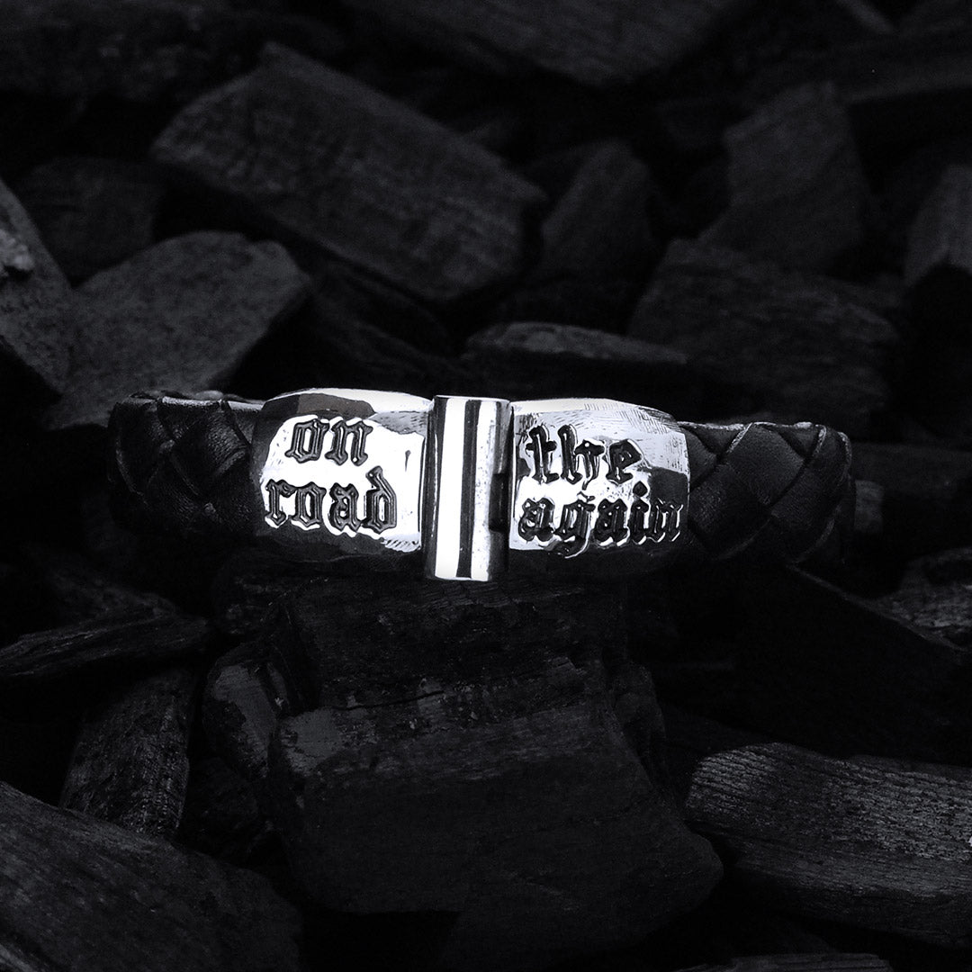 Silver-Leather Bracelet ON THE ROAD AGAIN Faceted Jointlock 13