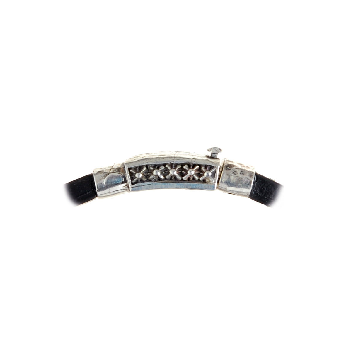 Silver-Leather Bracelet OVAL STONE on Faceted Boxlock 10