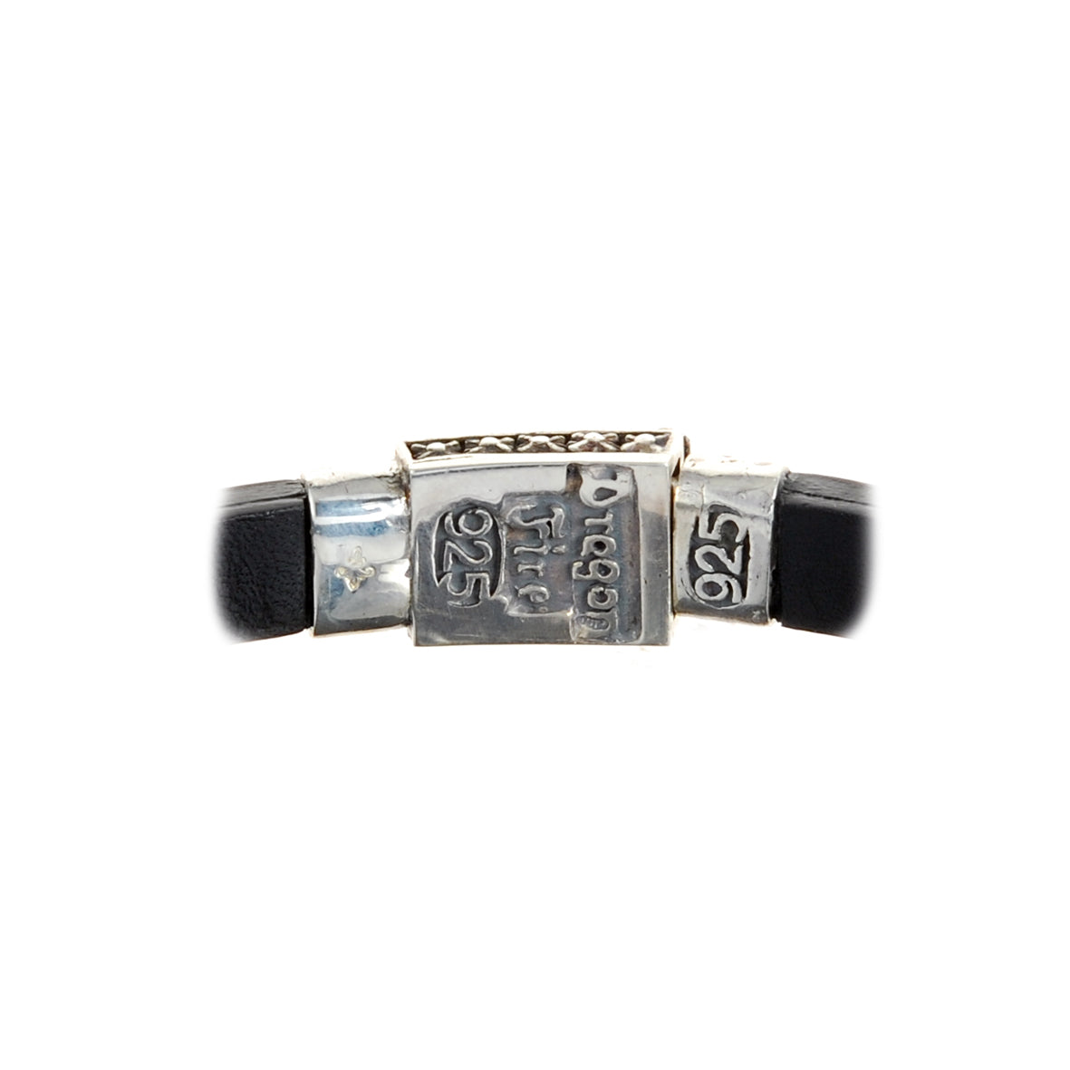 Silver-Leather Bracelet OVAL STONE on Faceted Boxlock 10