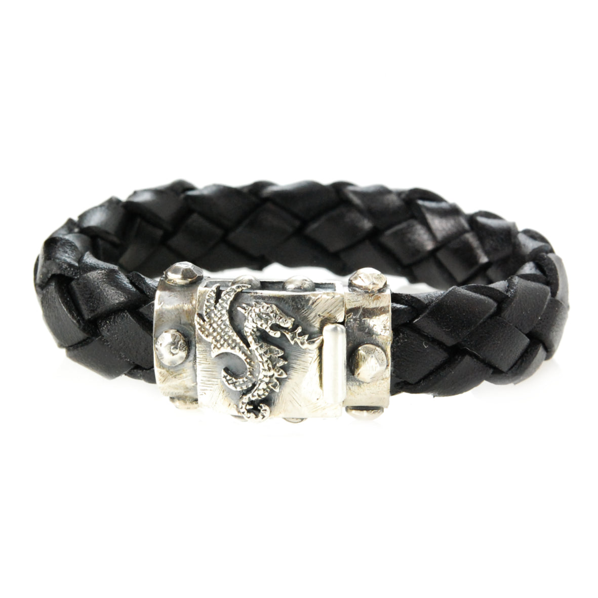 Silbernes Lederarmband DRAGON FIRE Boxlock 13