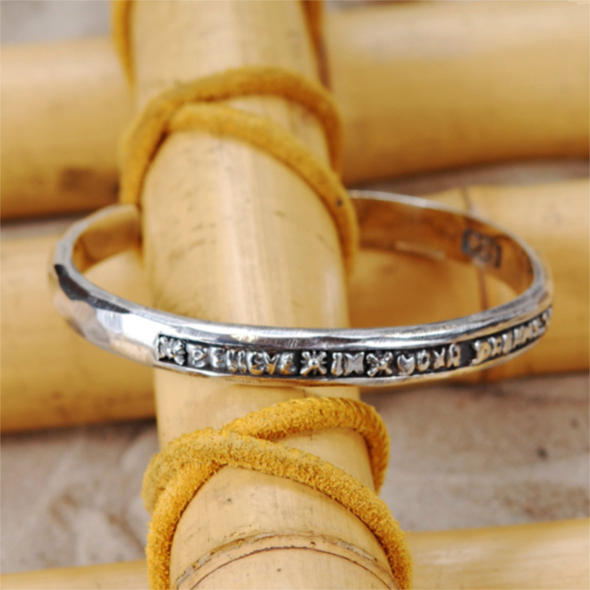 Silver Bangle Faceted with BELIEVE IN YOUR DREAMS