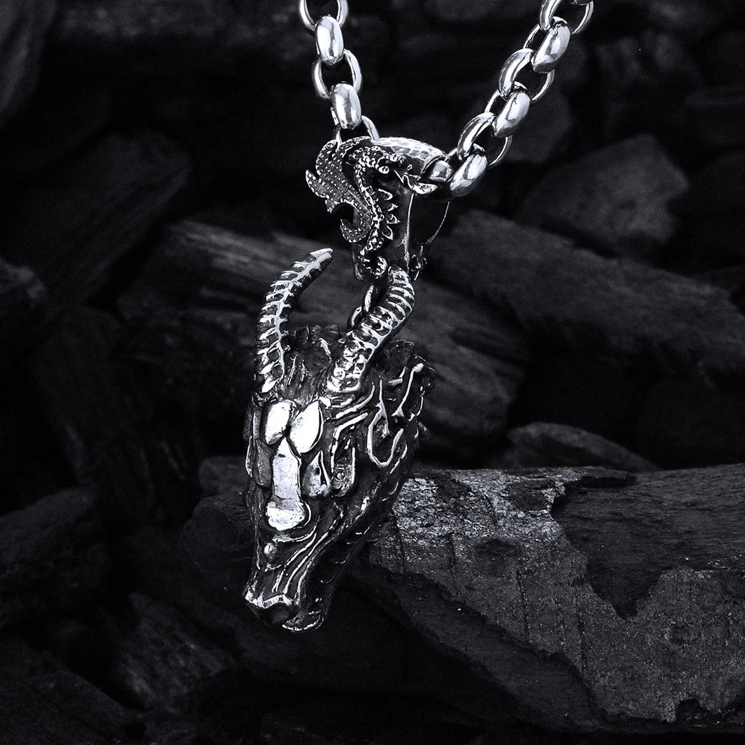 Silver Pendant DRAGON Head L with Diamond eyes