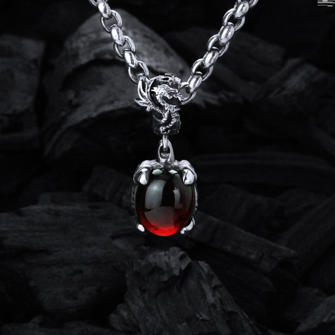 Silver Pendant Hammered DRAGON CLAW Oval