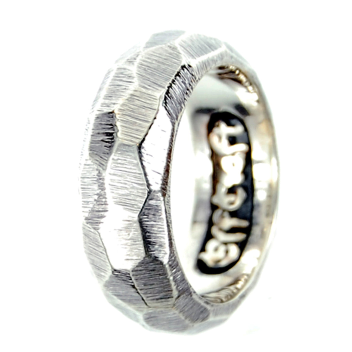 Silver Ring PLAIN ROUGH Faceted 8.5