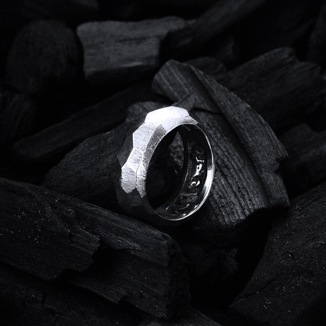 Silver Ring PLAIN ROUGH Faceted 8.5