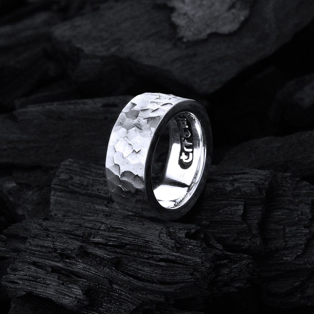 Silver Ring PLAIN Square Hammered 10mm