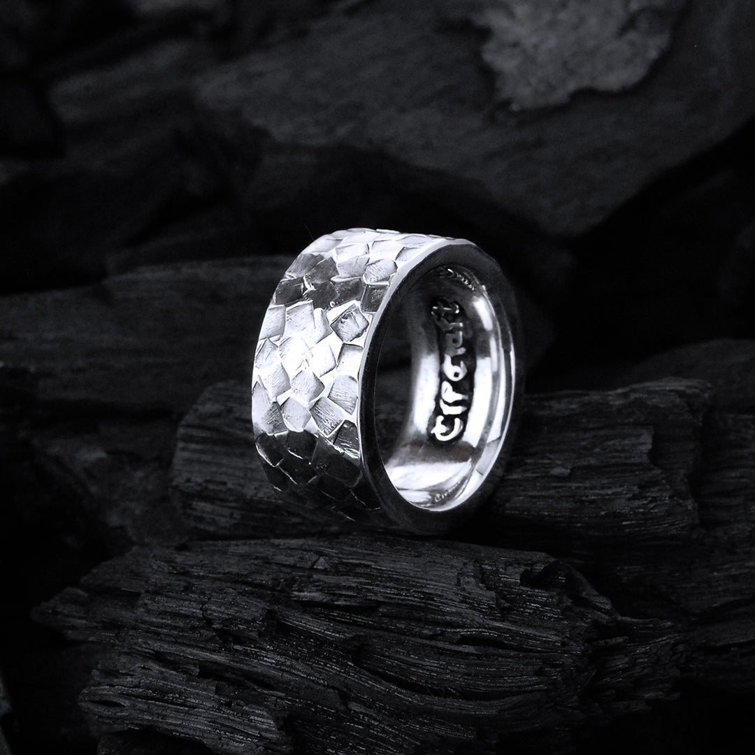 Silberring PLAIN, quadratisch, gehämmert, 12 mm