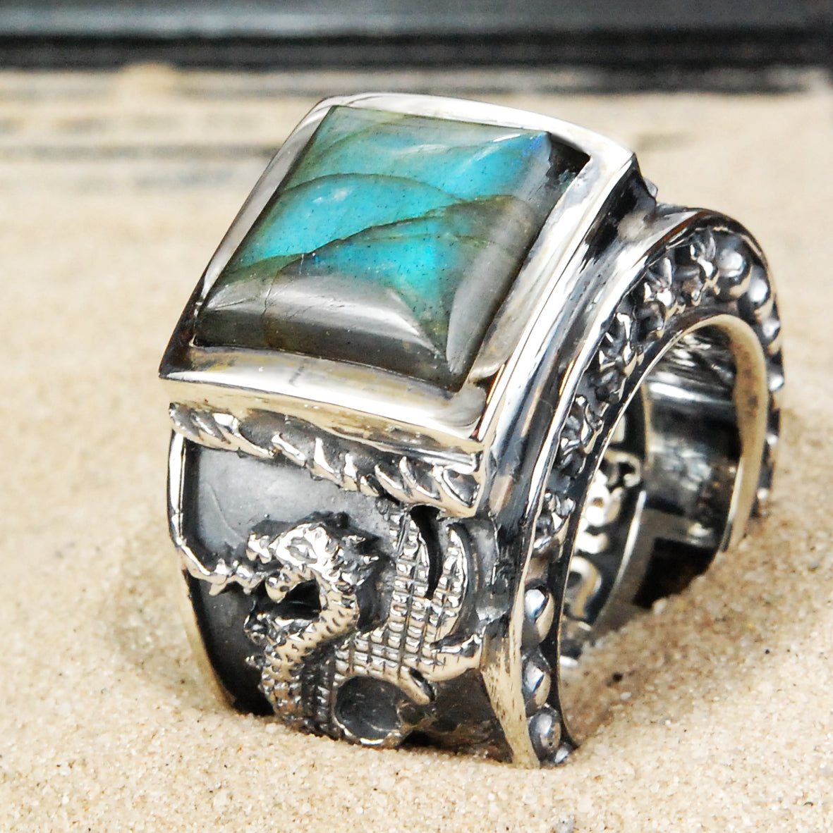 Silberring DRAGON FIRE Band und Care´Steinhalter