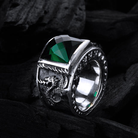 Silver Ring DRAGON FIRE Band  and Care Stone Holder