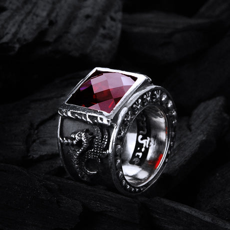 Silver Ring DRAGON FIRE Band  and Care Stone Holder