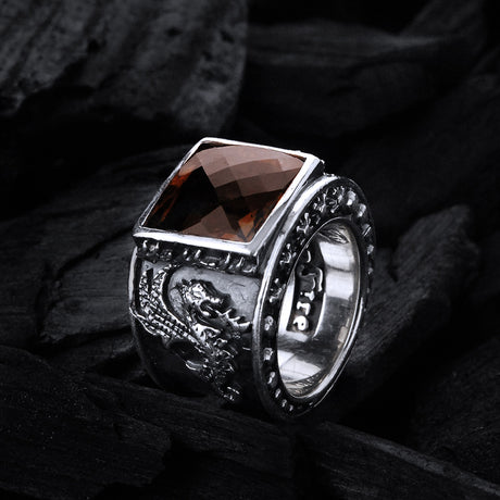 Silver Ring DRAGON FIRE Band  and Care Stone Holder