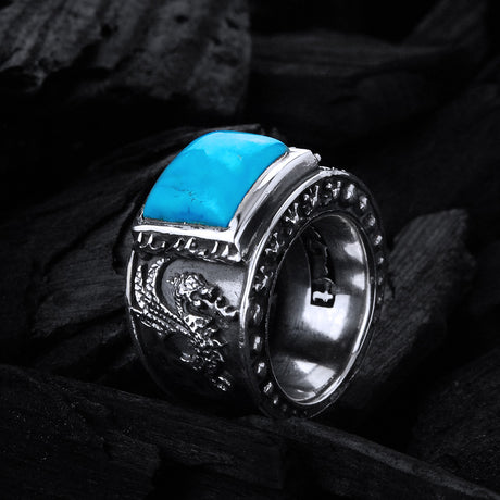 Silver Ring DRAGON FIRE Band  and Care Stone Holder