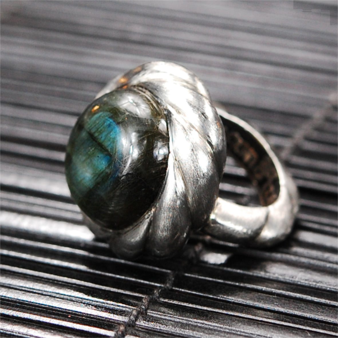 Silver Ring Rough SPIRAL Band and Round SPIRAL Holder