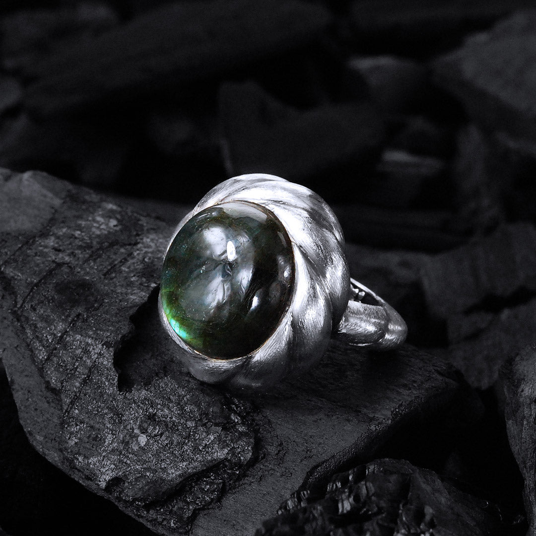 Silver Ring Rough SPIRAL Band and Round SPIRAL Holder