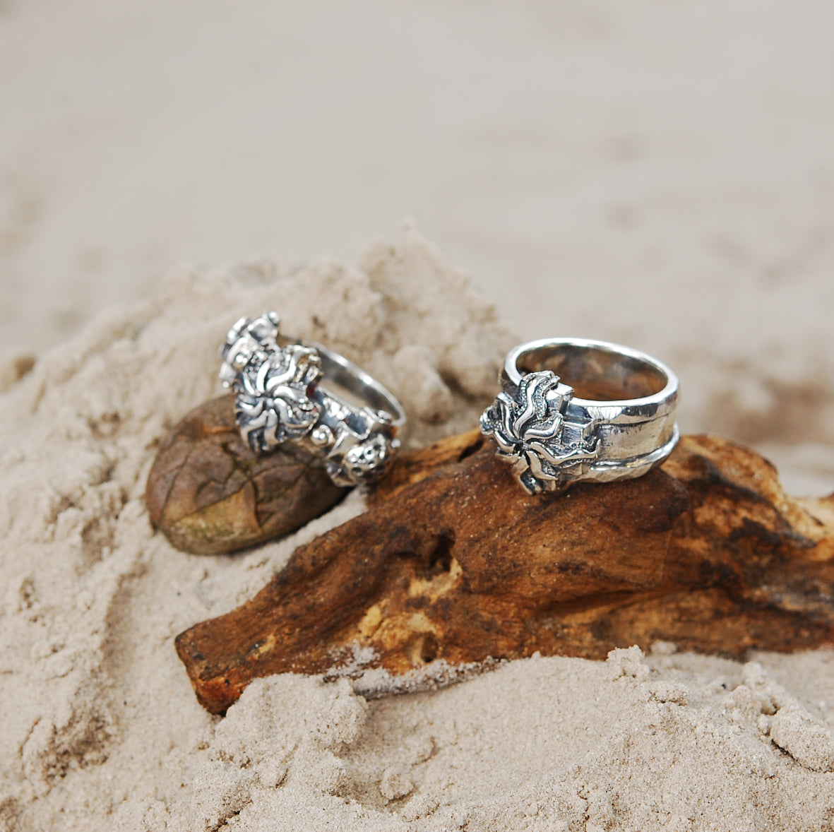 Silver Ring Greek Cross with Elfin SUN on Stripe Band