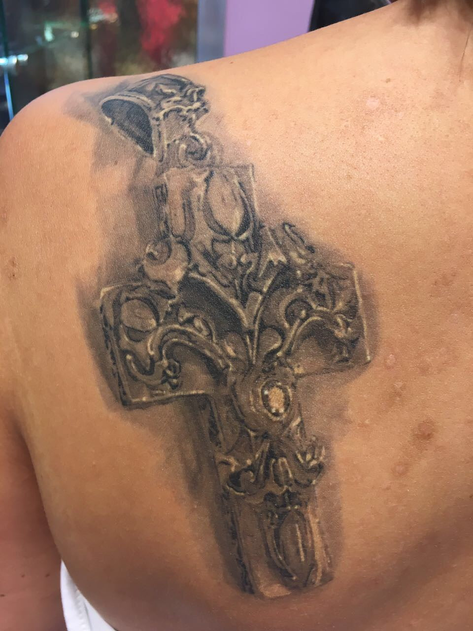 Silver Pendant LILY on CROSS Garden at Night M-Star Sides
