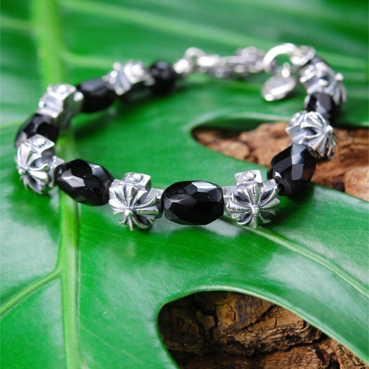 Silver Bracelet Beads MALTESER CROSSES and STONE ROCKS ROW