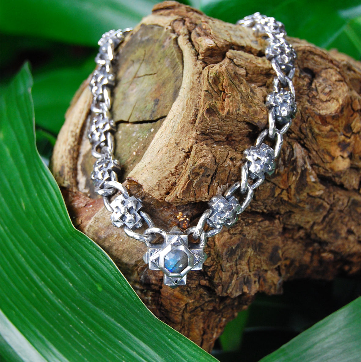 Silver Necklace Greek Blades Crosses Chain with OCTAGON CROSS Center 20