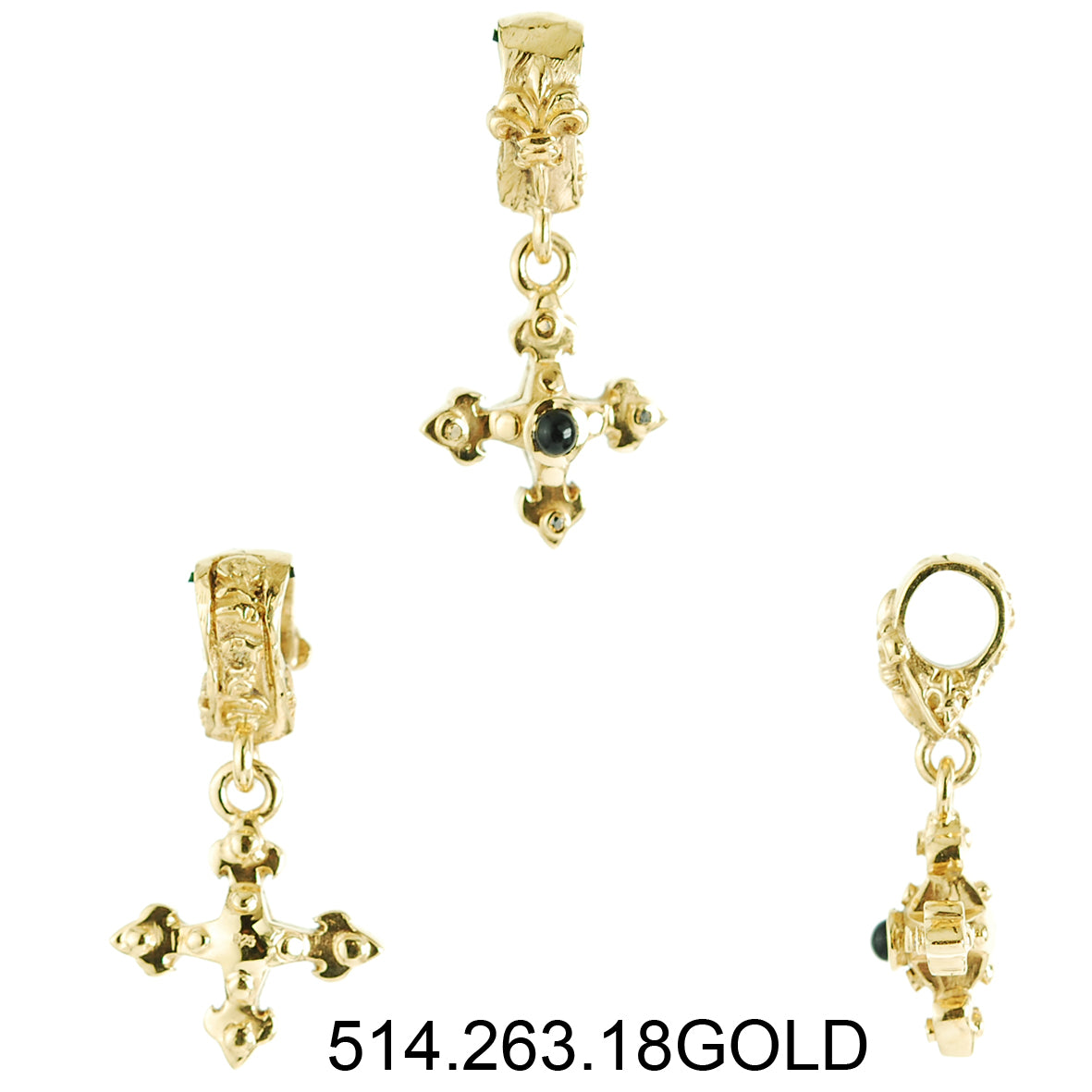 Silver Pendant BLADES CROSS Body with Stones Gold 18