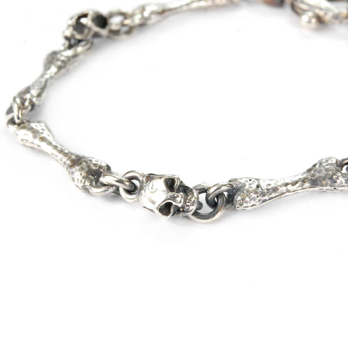 Silver Bracelet Hammered SKULLS and BONES