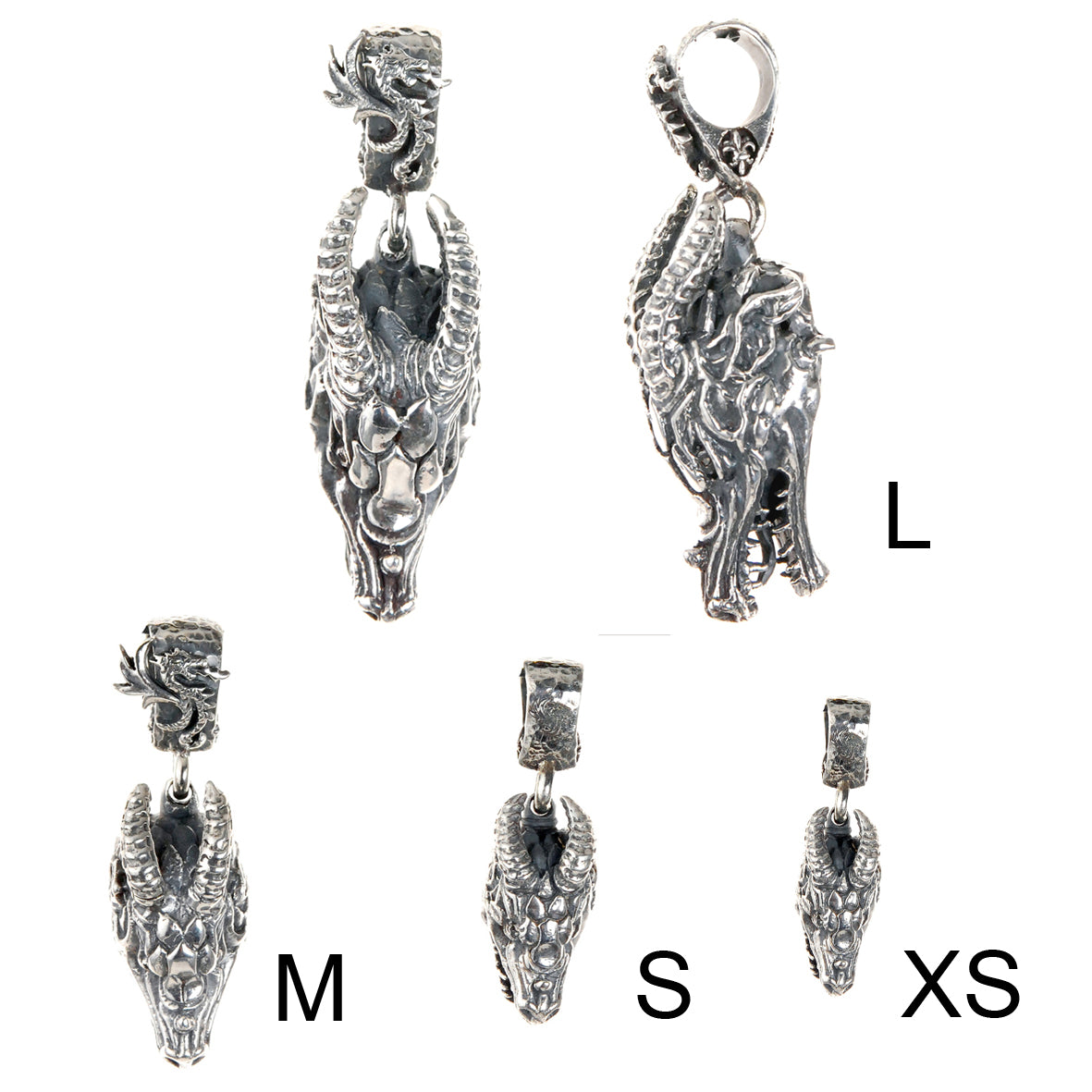 Silver Pendant DRAGON Head M Diamond Eyes