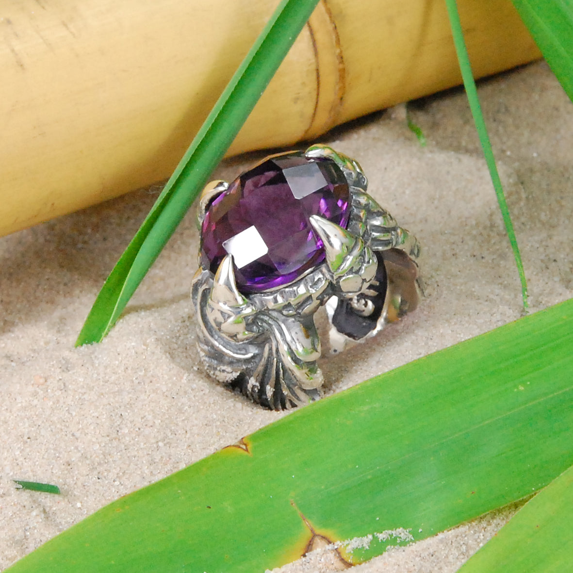 Silver Ring MAGIC PLANT Band and DRAGON Claw Stoneholder