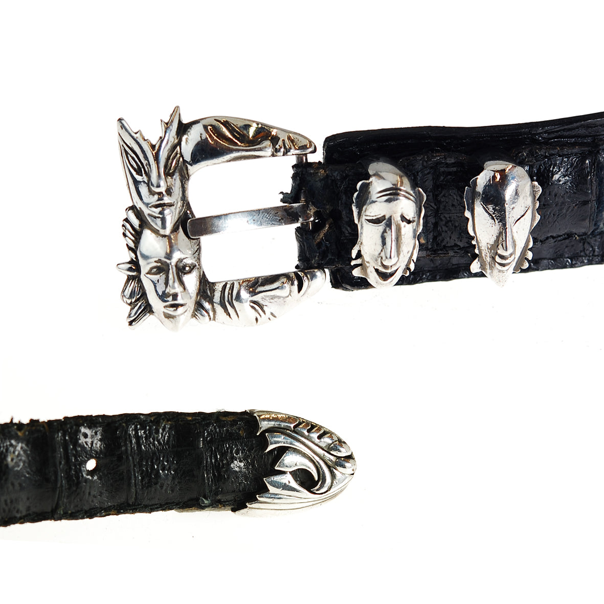 Silver Beltset CARNIVAL in VENICE with Black Croco Strap