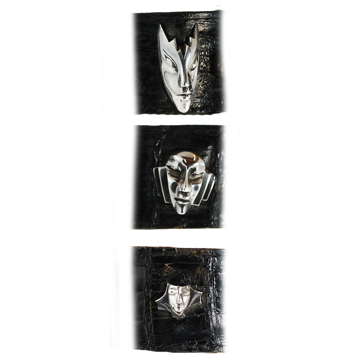 Silver Beltset CARNIVAL in VENICE with Black Croco Strap