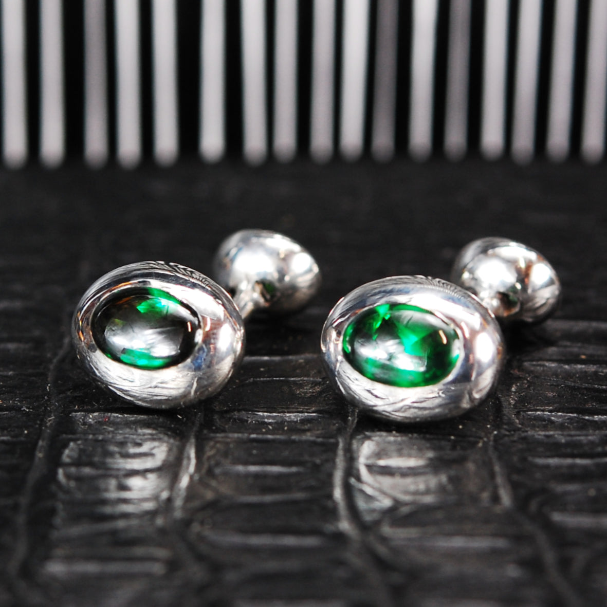 Silver Cufflinks OVAL STONES as Bones