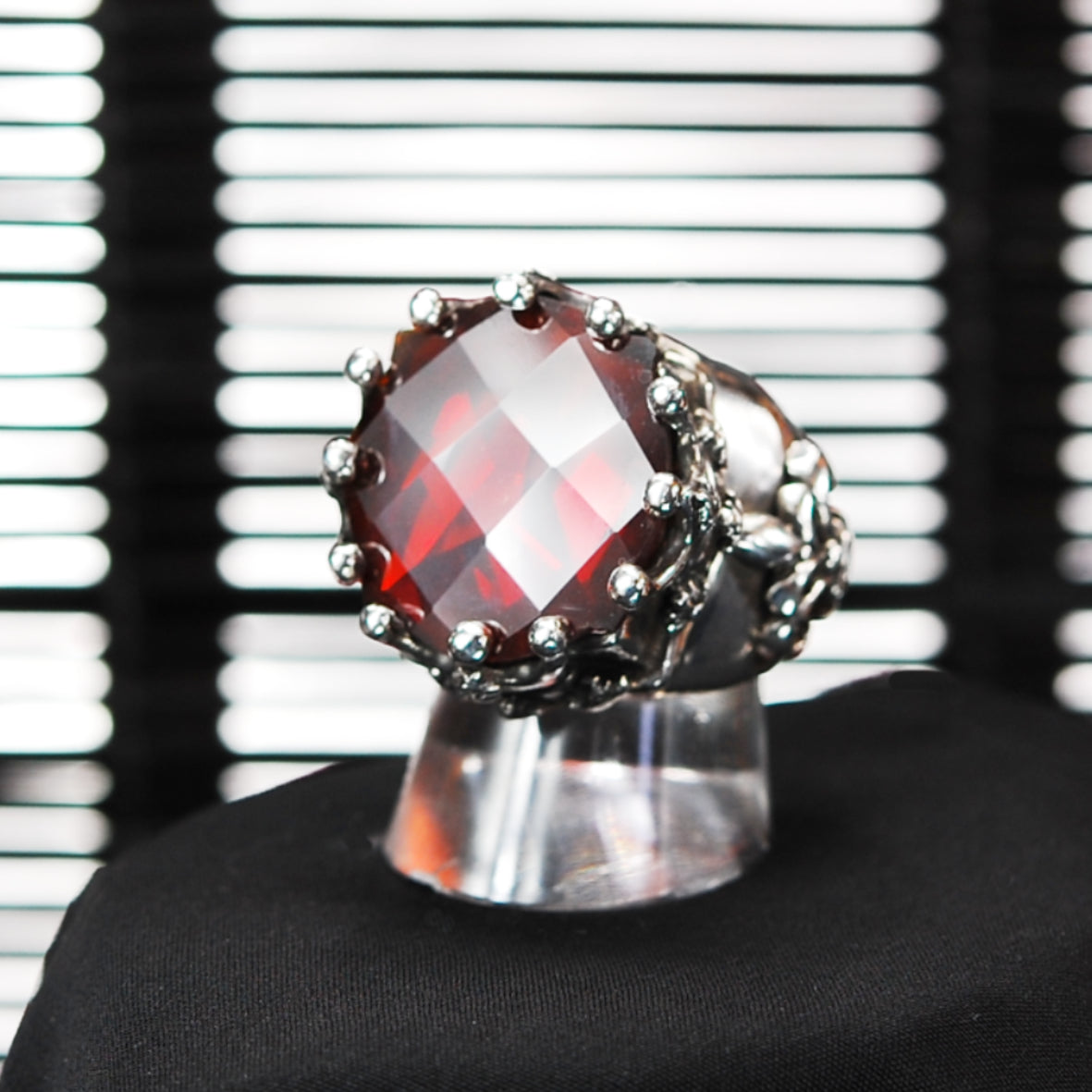 Silver Ring BAROQUE and CROWN and Checkered Stone