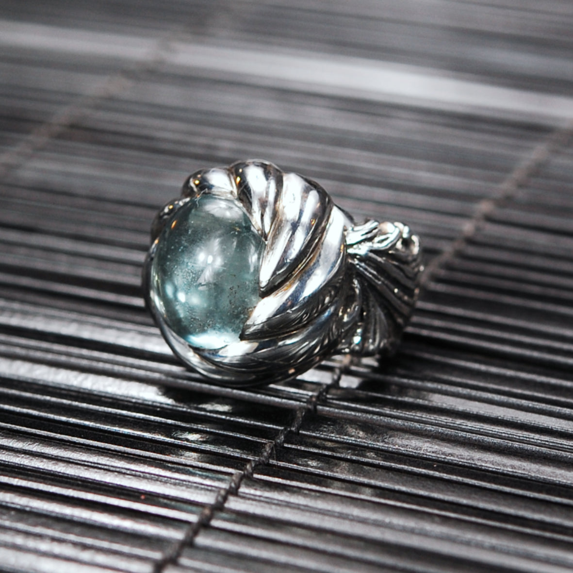 Silver Ring MAGIC PLANT Band and Aquamarine in SPIRAL Holder