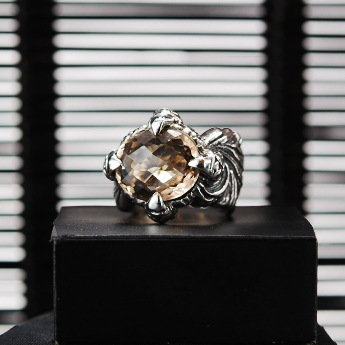 Silver Ring MAGIC PLANT Band and DRAGON Claw Stoneholder