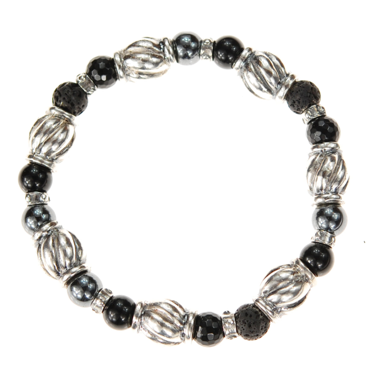 Silberarmband mit Stein Perlen und Silber Spiralfässern