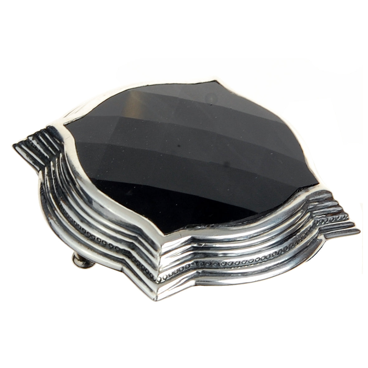Silver Belt Buckle BAROQUE and Faceted Onyx