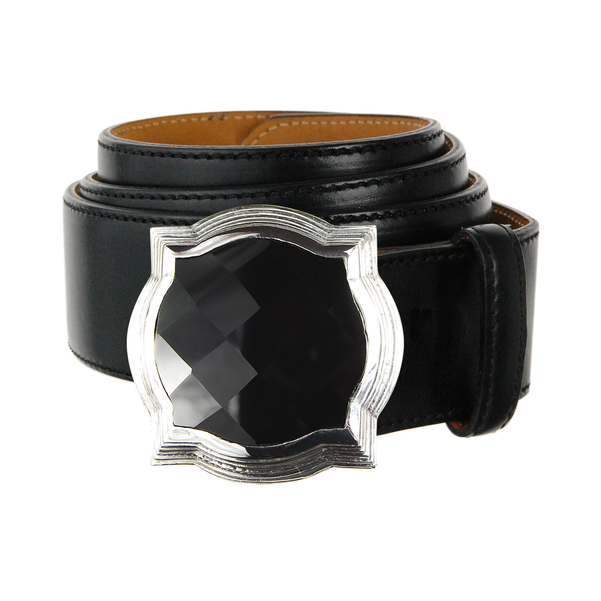 Silver Belt Buckle BAROQUE and Faceted Onyx