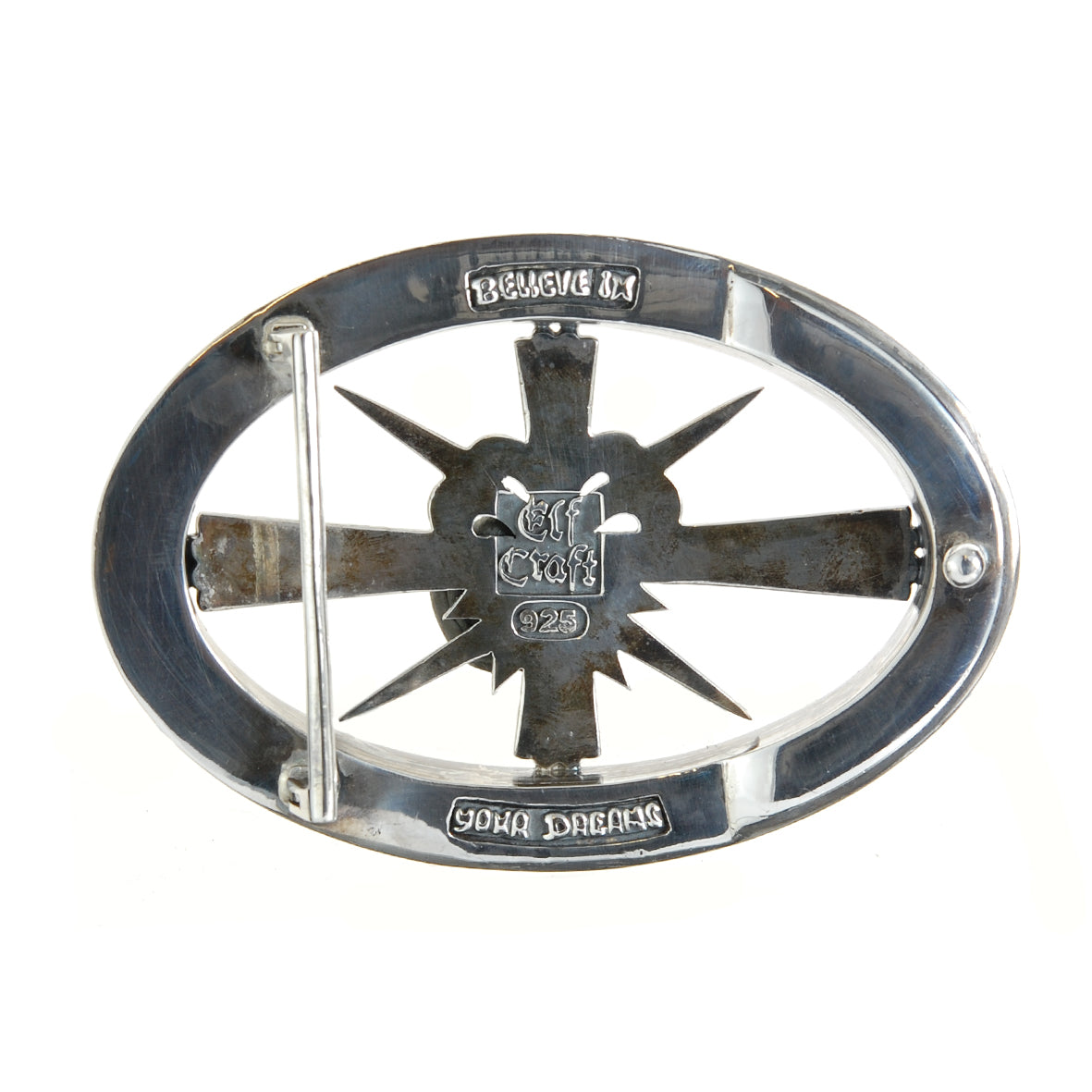 Silver Belt Buckle Elfin Oval MORNING STAR and LILY