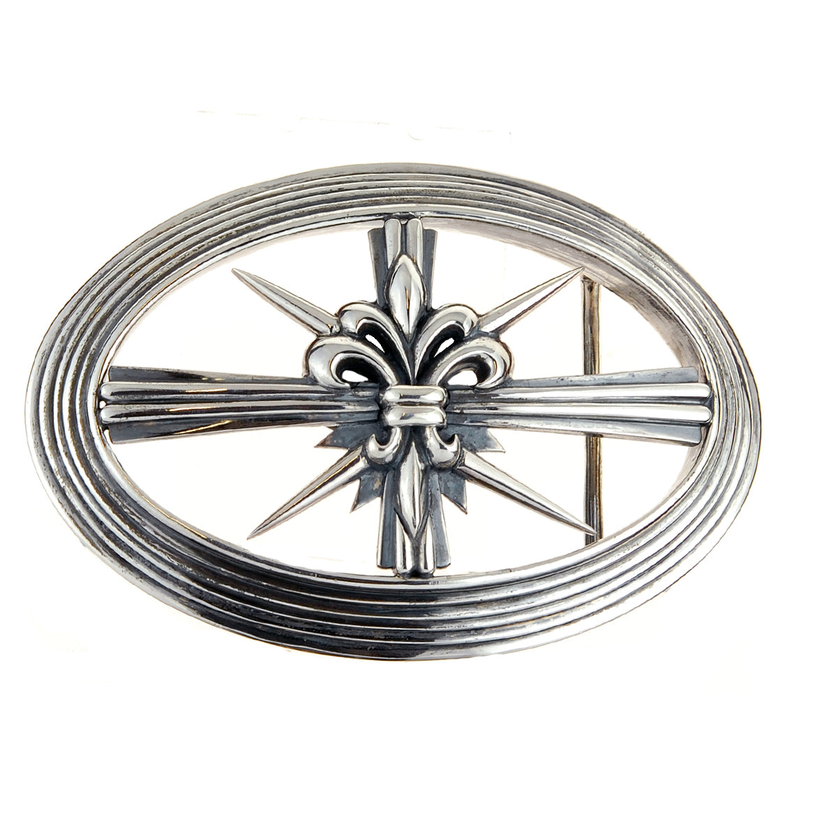 Silver Belt Buckle Elfin Oval MORNING STAR and LILY