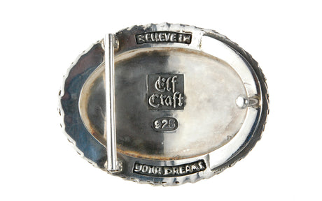 Silver Belt Buckle Oval Dragon Scales Stingray Leather and CrescentCross