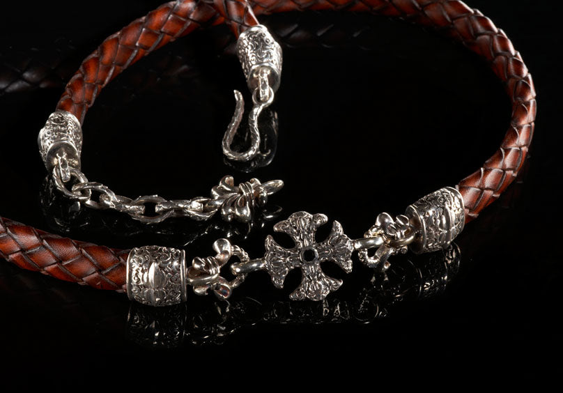 Silver Leather Belt GARDEN AT NIGHT MALTESER CROSS M 16