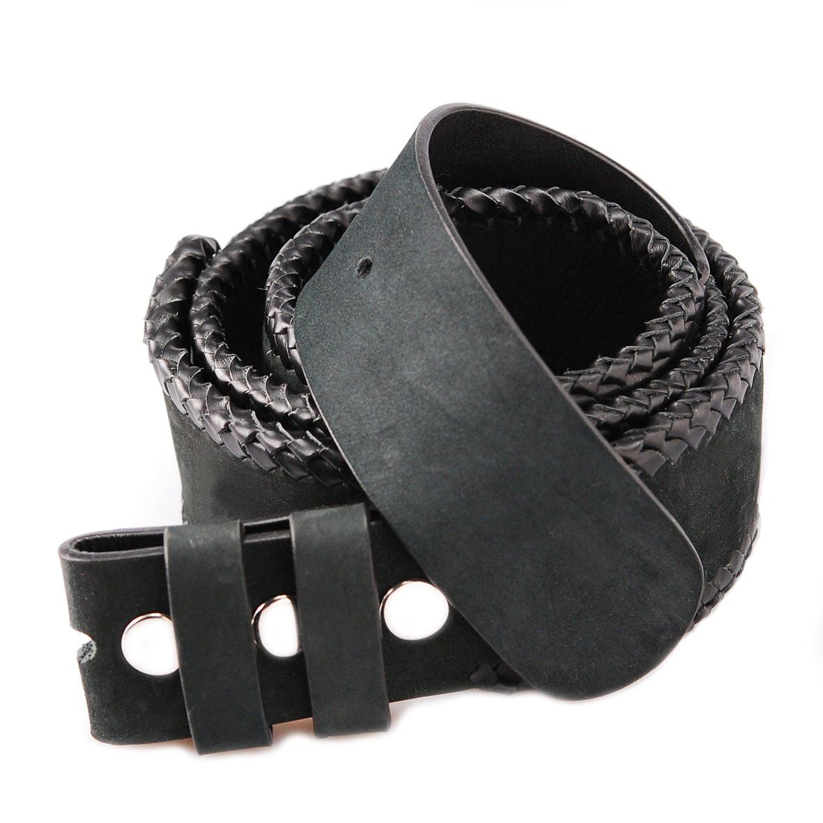 Belt Strap of NUBUK Leather with Braided Edges and Buttons 40/50 mm