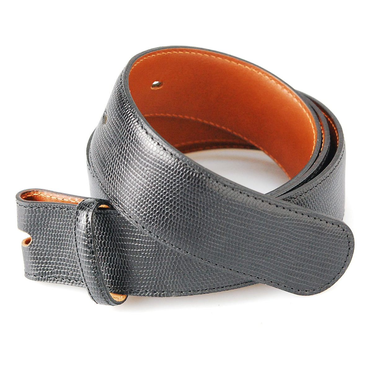 Belt Strap of Embossed Leather in Lizard with Buttons 35 mm