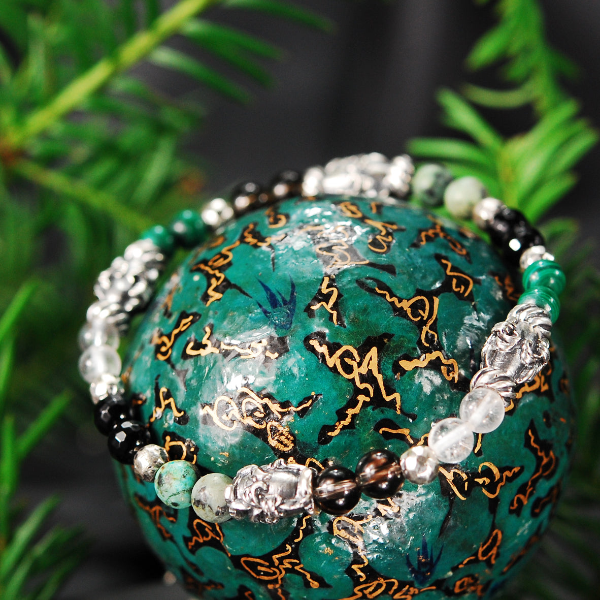 Silber Armband mit Steinperlen und silberne Lilienröhren