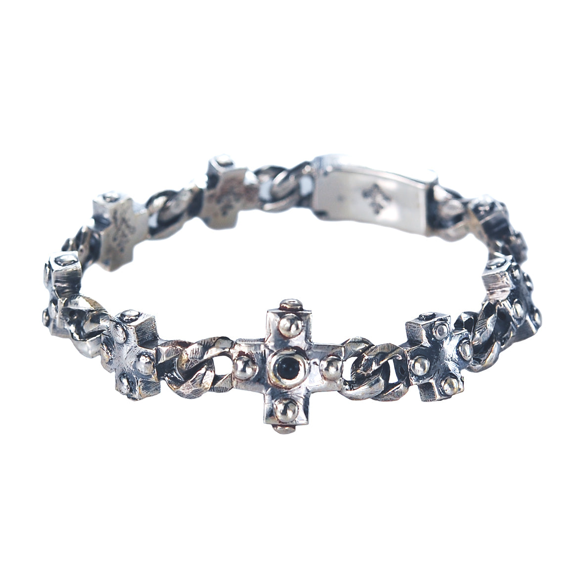 Silberarmband mit griechischen Kreuzen und Panzerkette XS mit LILY-Boxschloss