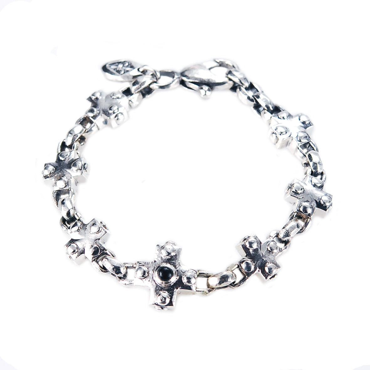 Silver Bracelet Greek Crosses and Peas Chain S Faceted with Karabiner